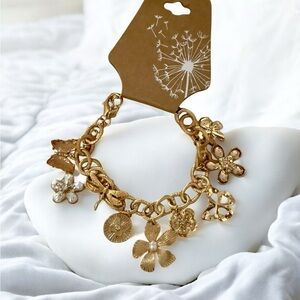 Gold Floral Charm Bracelet - Women Jewelry